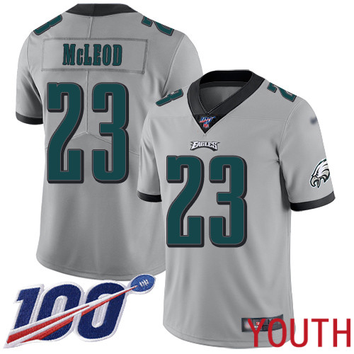 Youth Philadelphia Eagles #23 Rodney McLeod Limited Silver Inverted Legend NFL Jersey 100th Season Football->nfl t-shirts->Sports Accessory